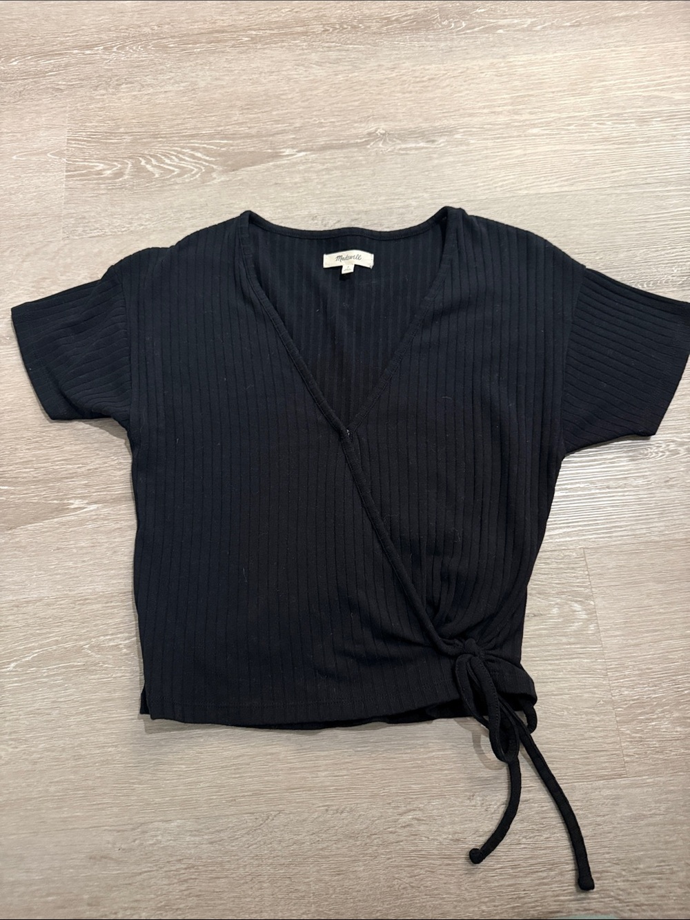 Madewell Black Ribbed Wrap Tie Crop Top